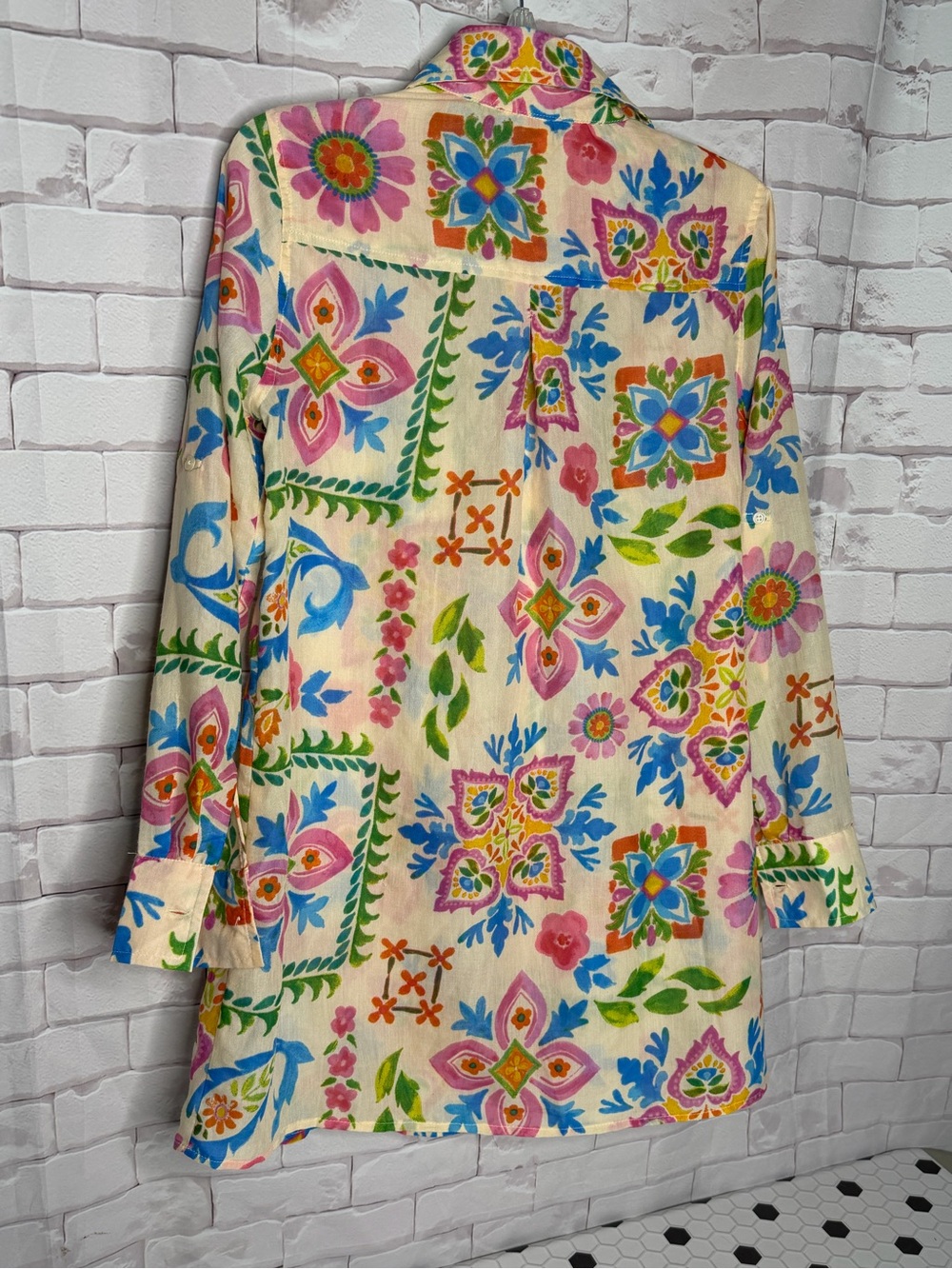 Violet Sky Boho Floral Button Up Blouse Size Small Colorful Cottagecore Retro - Picture 3 of 9